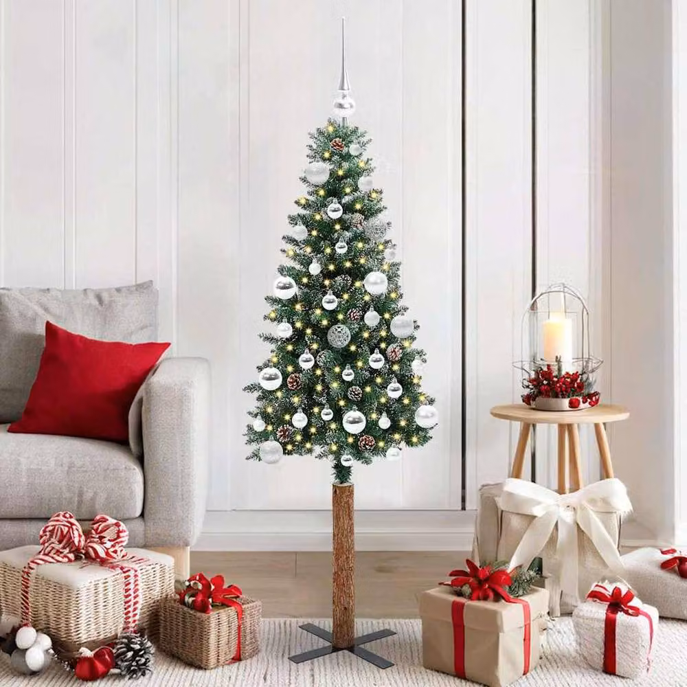Berkfield Home Elegant Slim Christmas Tree with 150 LEDs in Green and White, Height: 150 cm – 2