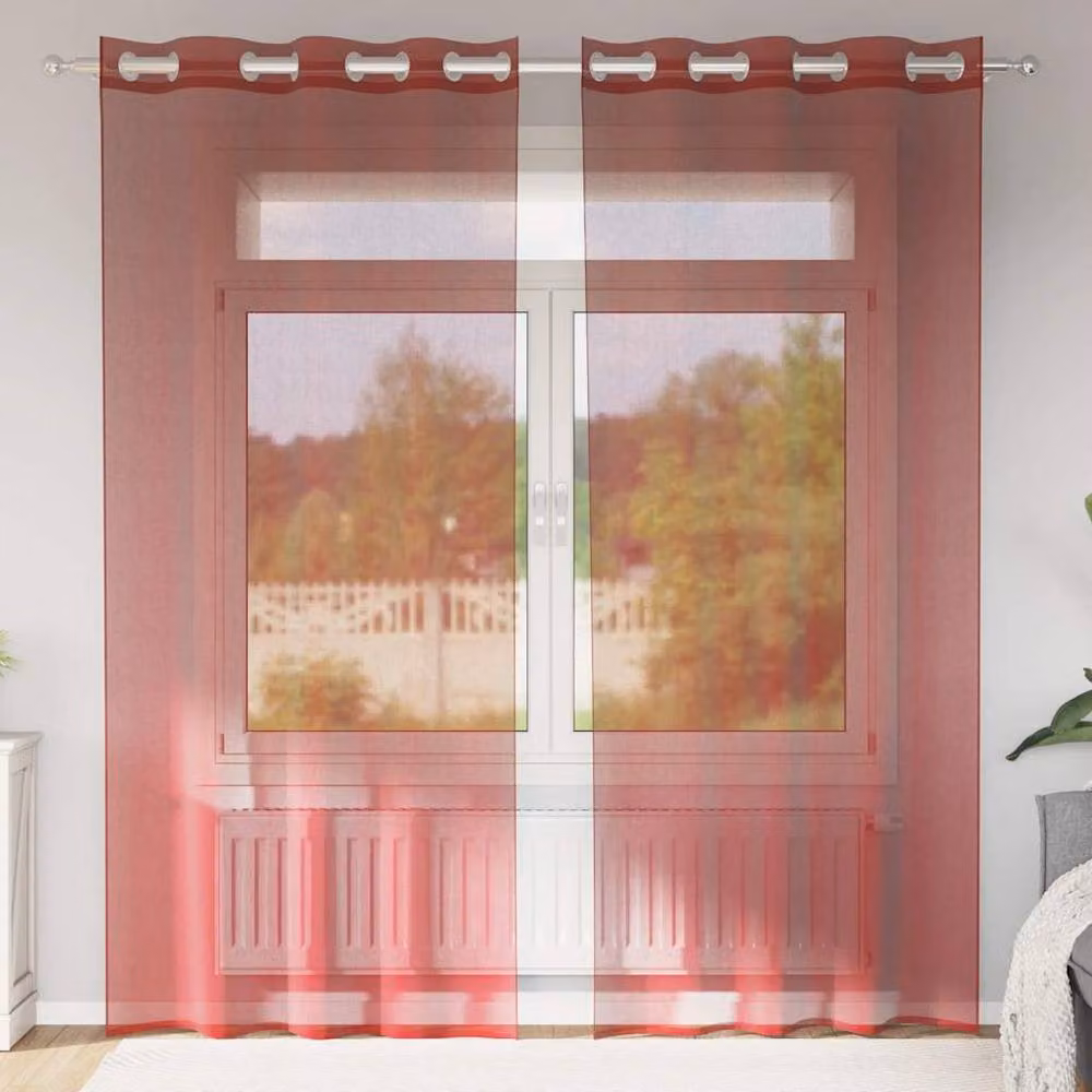 Berkfield Home Red Voile Fabric Panel Curtains with Eyelets, 2 Pack – 1