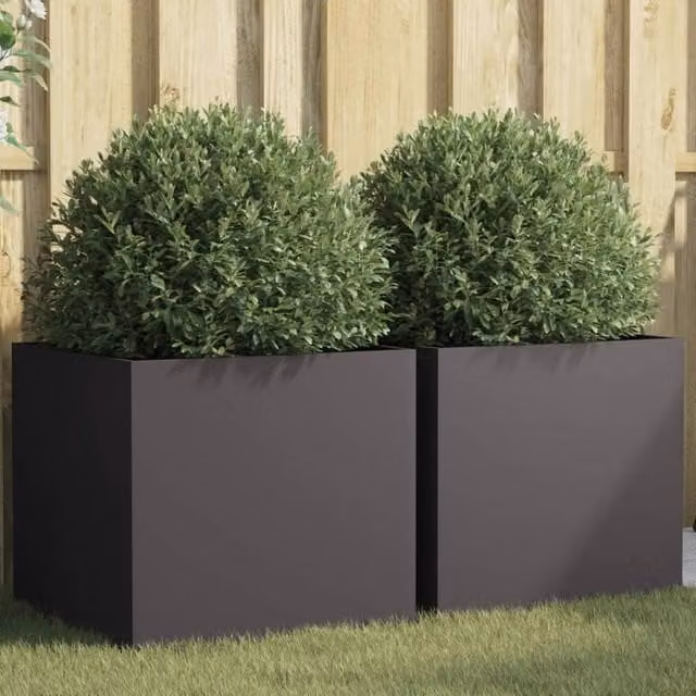 Berkfield Home Steel Planter Tub, 2 Pieces, Black, W: 49 cm, D: 47 cm, H: 46 cm