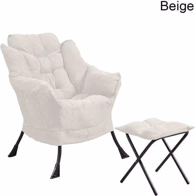 NESTLUNE Beige Comfy Lazy Lounge Chair with Ottoman Accent Armchair – 1