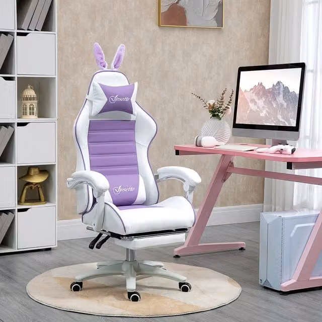 Vinsetto Purple Synthetic Leather Gaming Chair for Adults with Headrest and Armrests