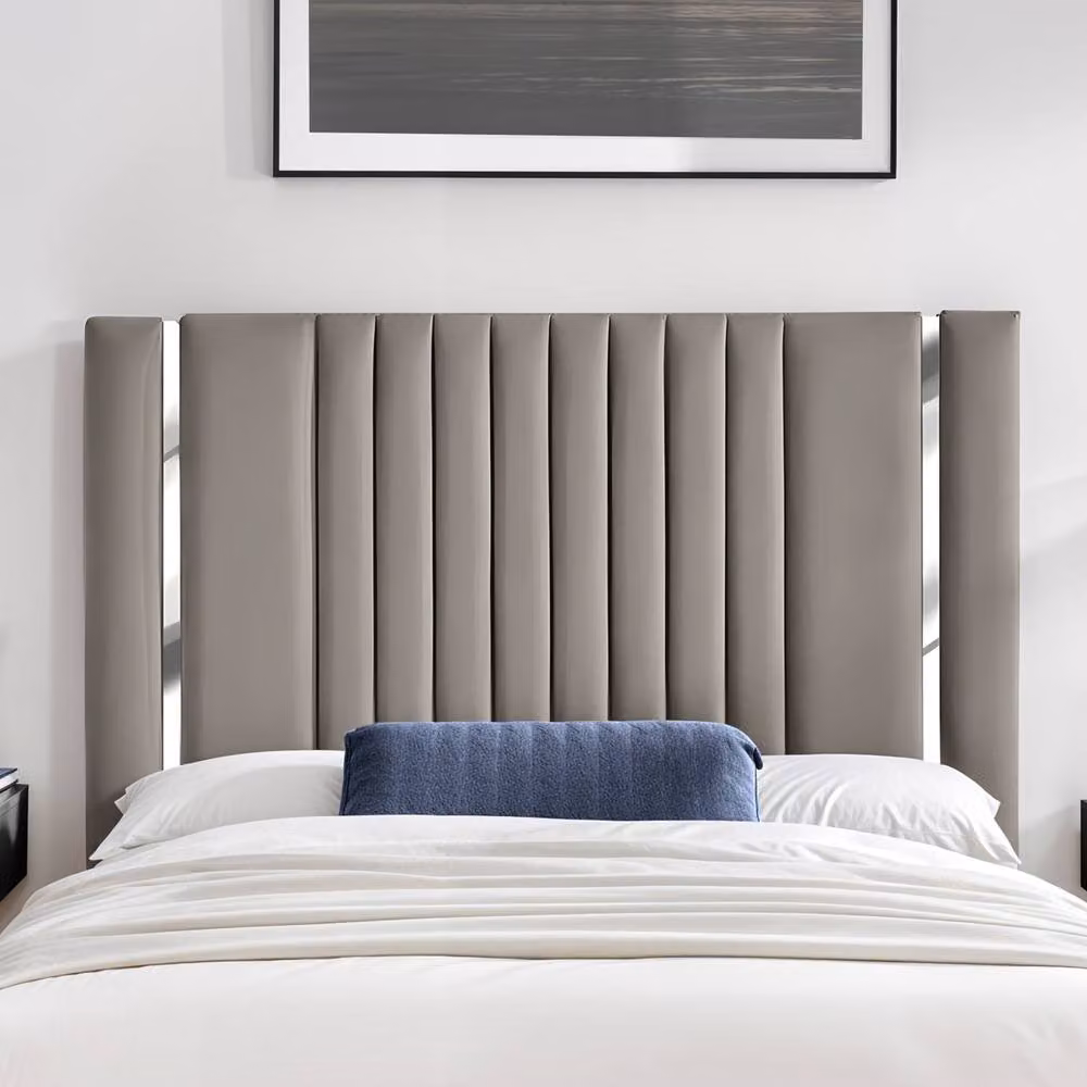 UK Bed Furniture Valencia Upholstered Slatted Base Bed with 48 Inch Panel Headboard in Light Beige, Size: Single (W/D/H: 90 x 190 cm) – 2