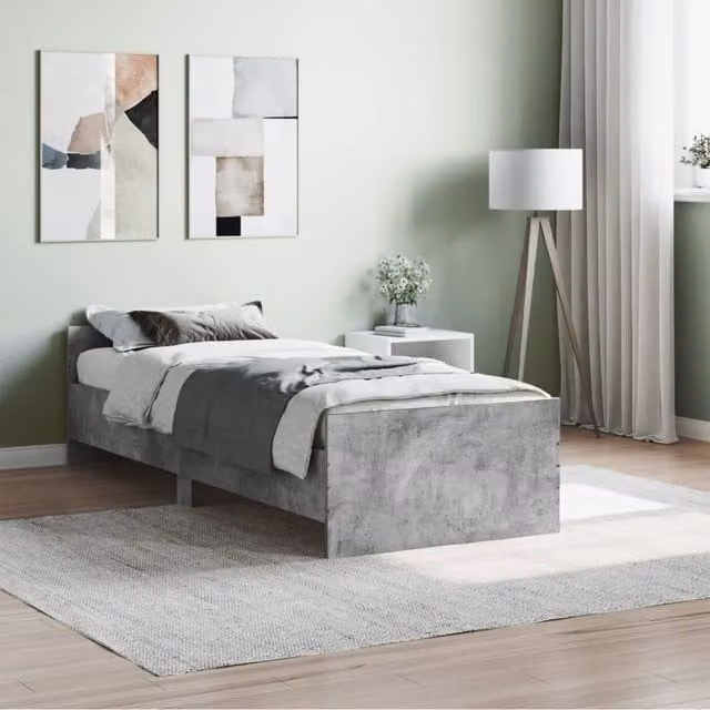 Berkfield Home Small Single Bed Frame in Concrete Grey, Engineered Wood, W/D/H: 75 x 190 cm