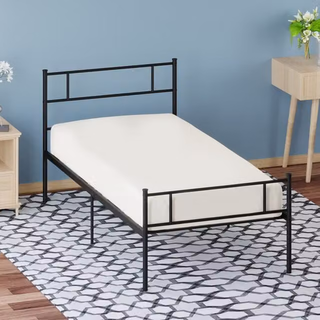 HOMCOM Single Metal Bed Frame with Headboard and Footboard in Black, 90 x 200 cm