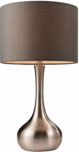 Loops Dimmable Touch Table Lamp with Grey Fabric Shade and Silver Metal Base