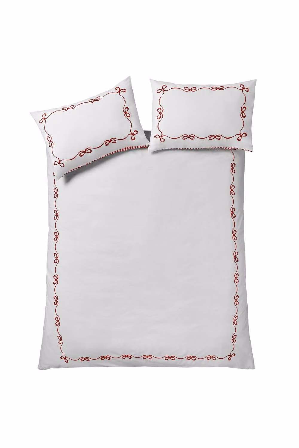 Catherine Lansfield Bow Embroidery Duvet Cover and Pillowcase Set in White and Red, W/D/H: 180 x 200 cm – 2