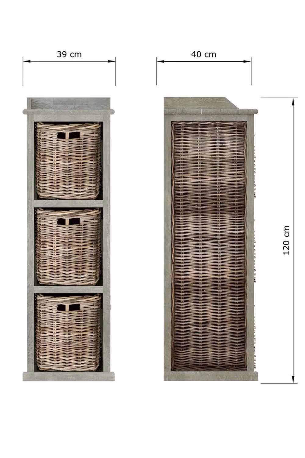 FWStyle Ready Assembled 3 Drawer Tall Storage Unit in Greywash Pine and Rattan, Grey – 3