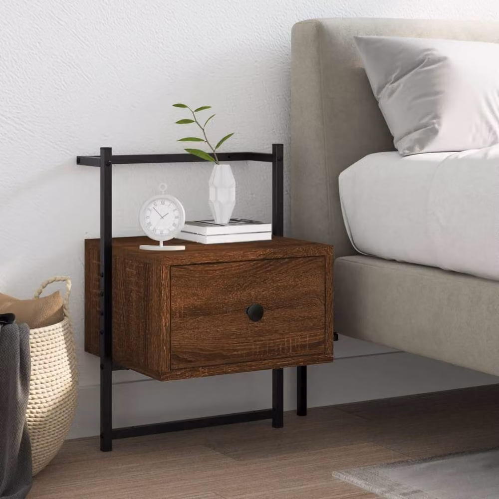 Berkfield Home Wall-mounted Bedside Cabinet in Brown Oak, W/D/H: 35 x 30 x 51 cm – 2