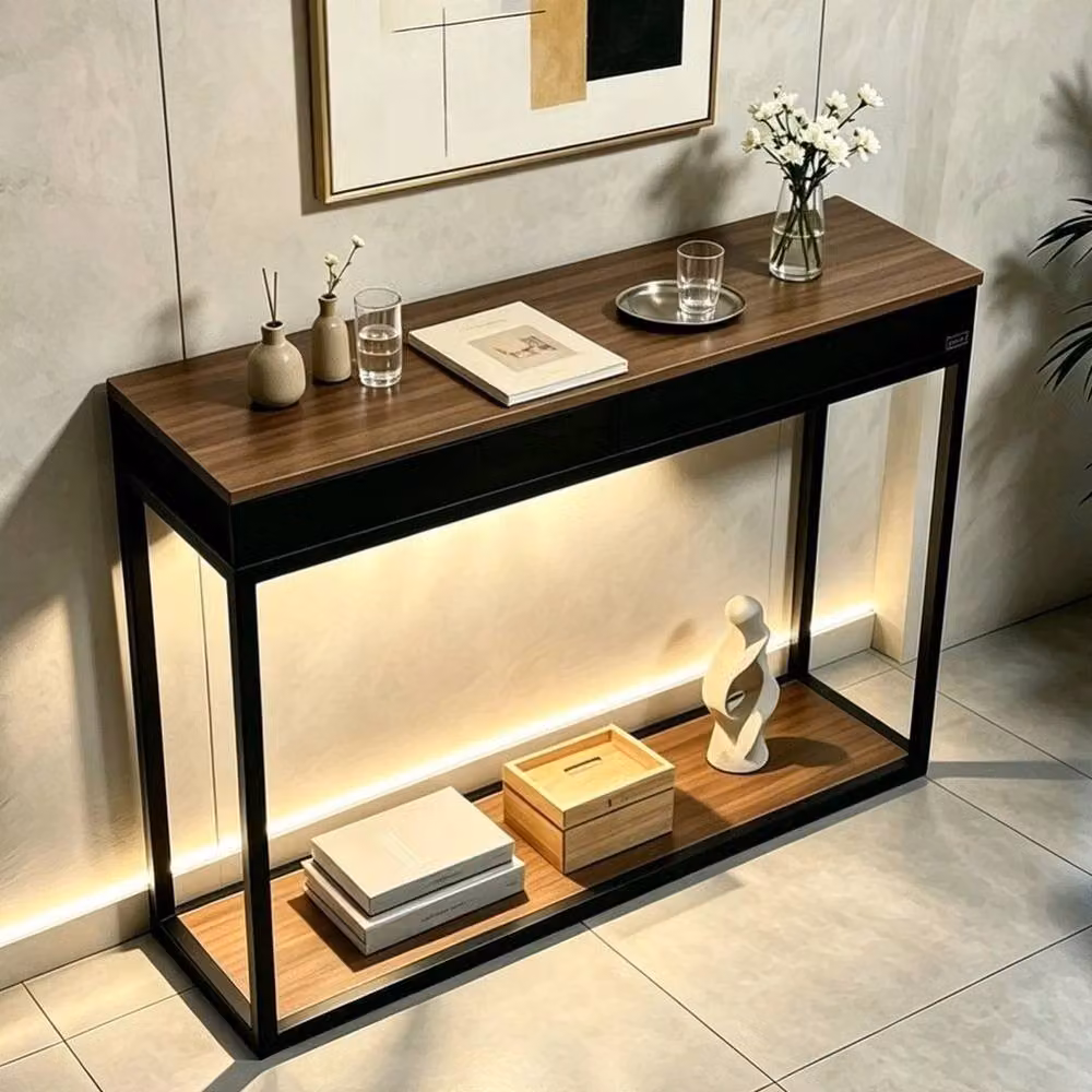 KORVIXA Modern Brown Metal Hallway Console Table and Display Stand – 2