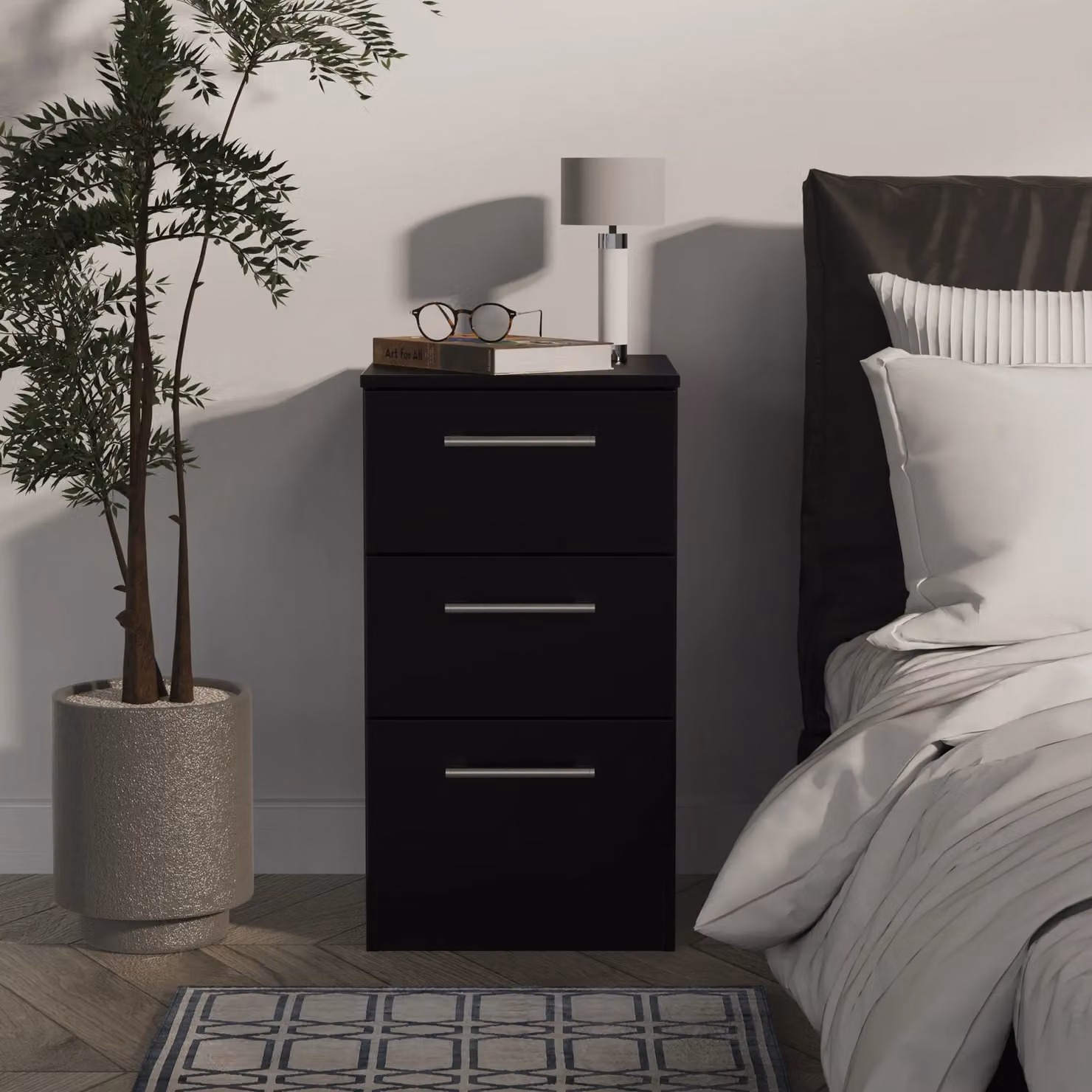 Ready Assembled 2 U Cornwall 3 Drawer Bedside Cabinet in Black – 4