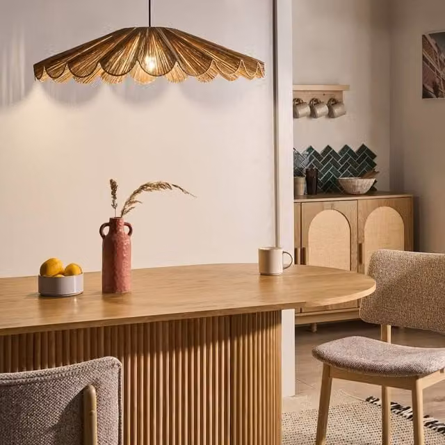 Wyld and Coco Boho Raffia and Rattan Pendant Lamp in Natural Beige – 1