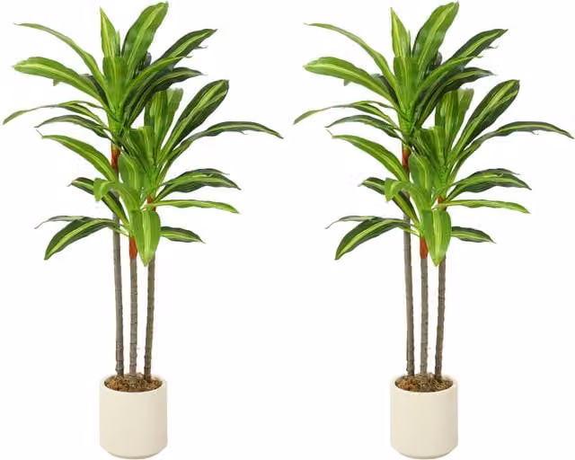 HOMCOM 90cm Artificial Dracaena Tree in Green and White
