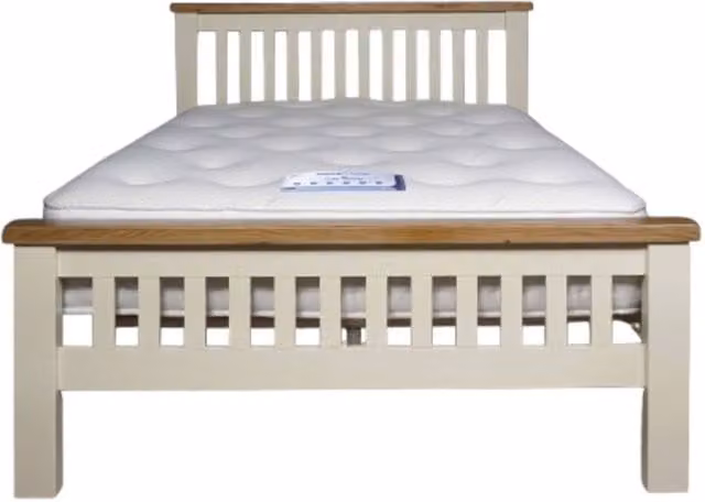Elm Home And Garden White and Beige Painted Solid Oak Kingsize Bed Frame, W/D/H: 180 x 200 x 107 cm