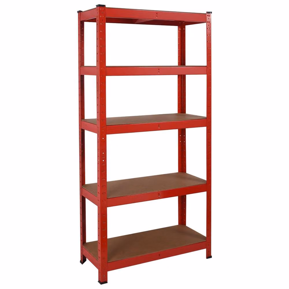 House of Home 5 Tier Boltless Heavy Duty Metal Garage Racking Shelving Unit, Red, W: 150 cm, D: 30 cm, H: 70 cm – 4