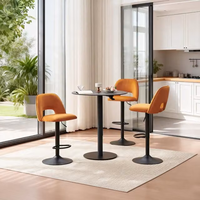 SONARA Modern Orange Velvet Swivel Bar Stools with Metal Frame