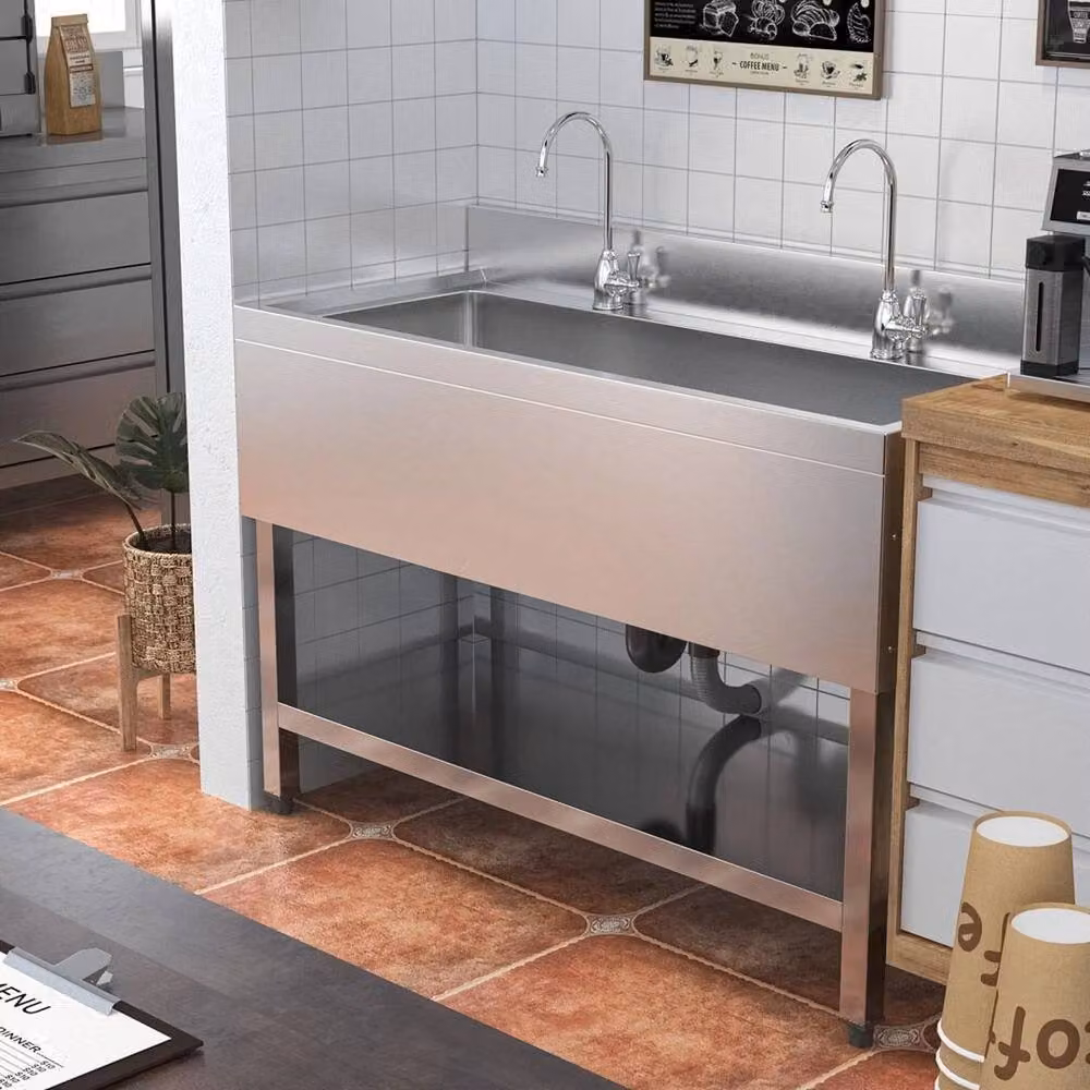 FORGEVIO Stainless Steel Kitchen Prep Sink and Storage in Silver, W/D/H: 120 x 90 x 0.6 cm – 2