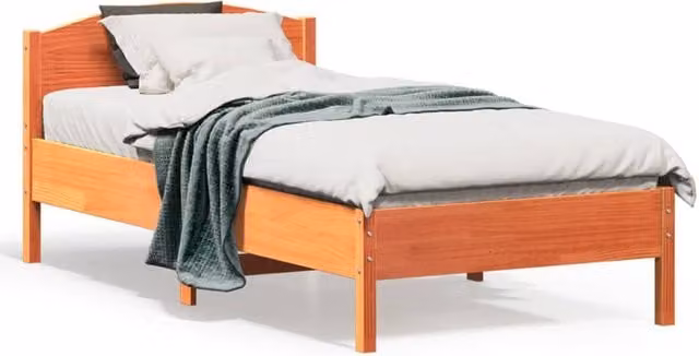 Berkfield Home Small Single Solid Wood Pine Bed Frame in Wax Brown, W/D/H: 75 x 190 cm – 1