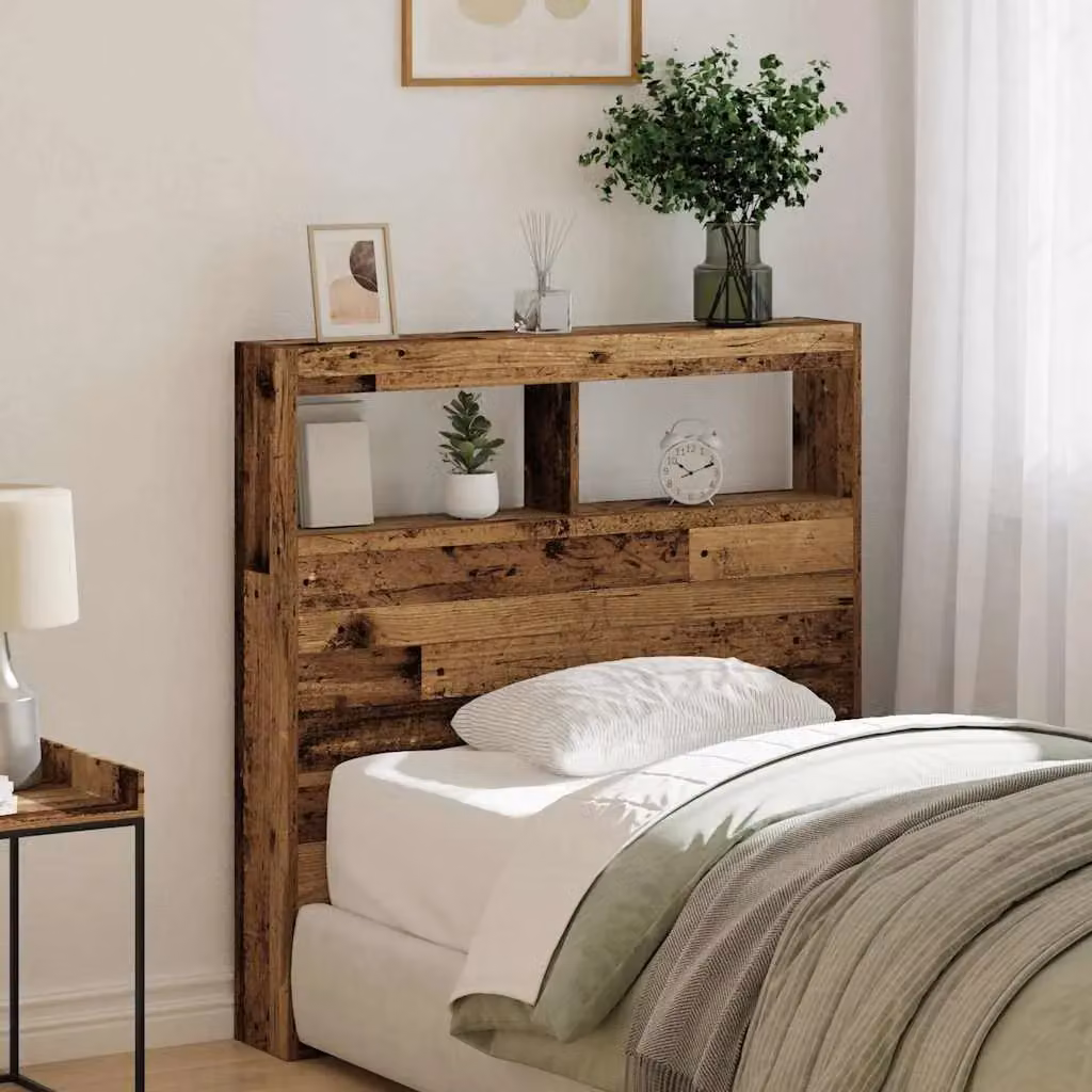 Berkfield Home Modern Headboard Cabinet in Brown with LED Lighting, Integrated Shelf and USB Charging Port, W/D/H: 100 x 17 x 102 cm – 4