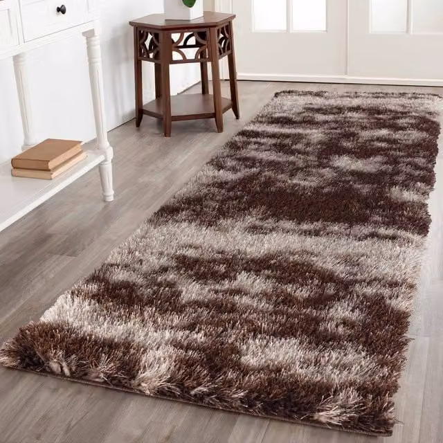Desire Rugs Modern Abstract Shaggy Runner Rug in Bronze and Brown, W/D: 60 x 220 cm