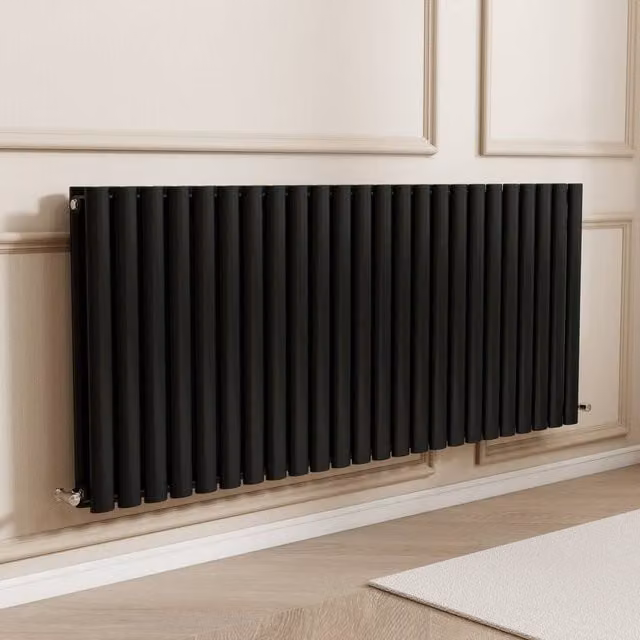 Banyetti Orva Black Horizontal Double Oval Column Radiator W/D/H: 60 x 60 x 141.6 cm