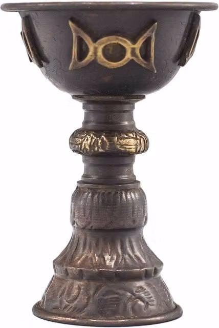 KDMD Antique Copper Ritual Goblet with Triple Moon in Black, H 13 cm x W 8 cm