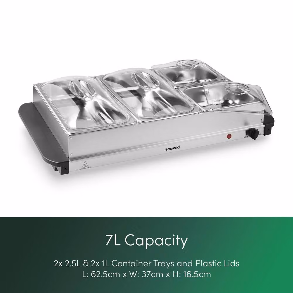 Emperial 4 Tray Electric Buffet Food Warmer with Adjustable Temperature, 300W, Silver – 8