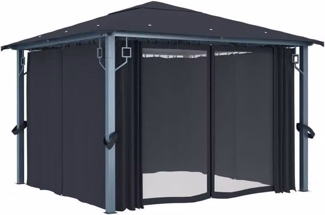 Berkfield Home Anthracite Aluminium Gazebo with Black Curtains W/D: 300 x 300 cm