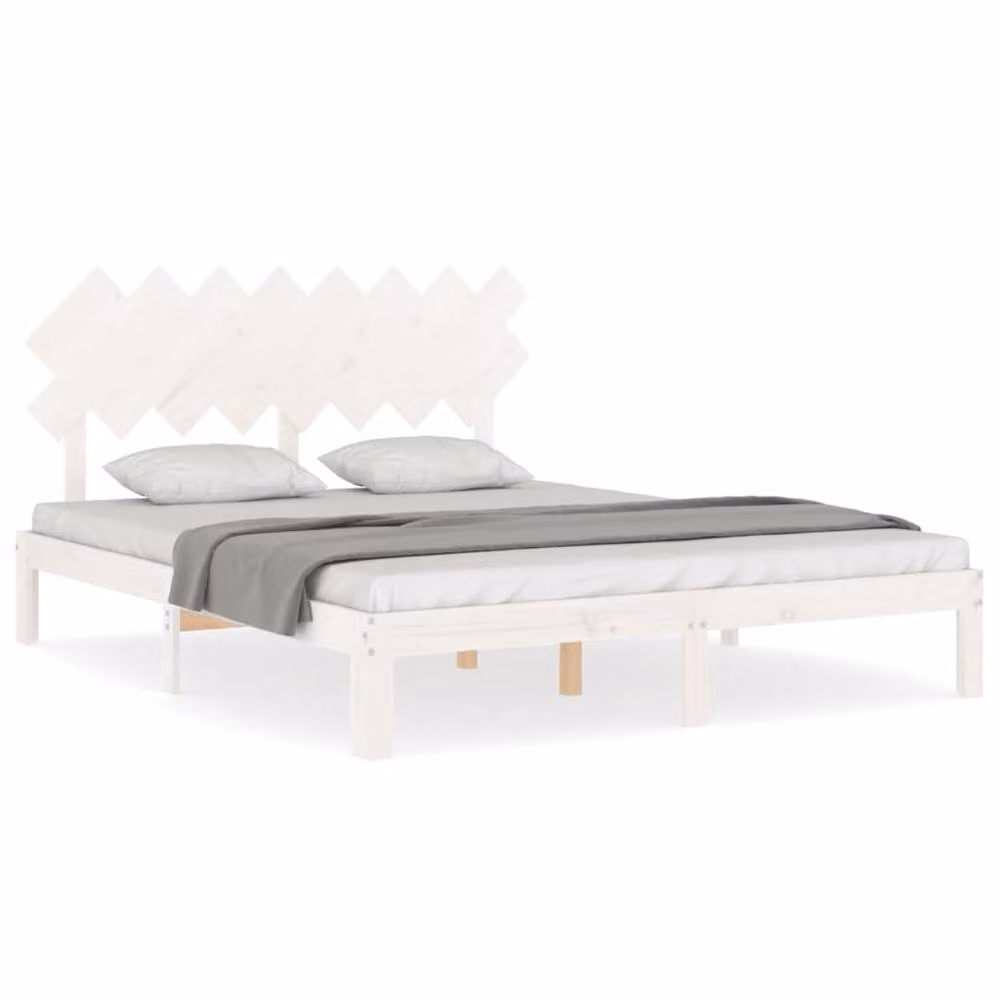 Berkfield Home Beautiful Bed Frame with Headboard in White Solid Pine Wood, W/D/H: 160 x 200 x 80.5 cm – 2