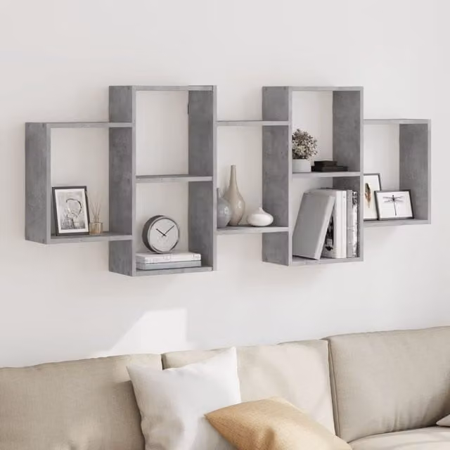 Berkfield Home Wall Mounted Shelf in Concrete Grey, W: 159 cm, D: 18 cm, H: 65 cm