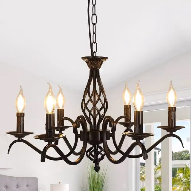 COMELY Black Vintage 6-Head Industrial Metal Pendant Light with Height Adjustable Suspended Design – 1