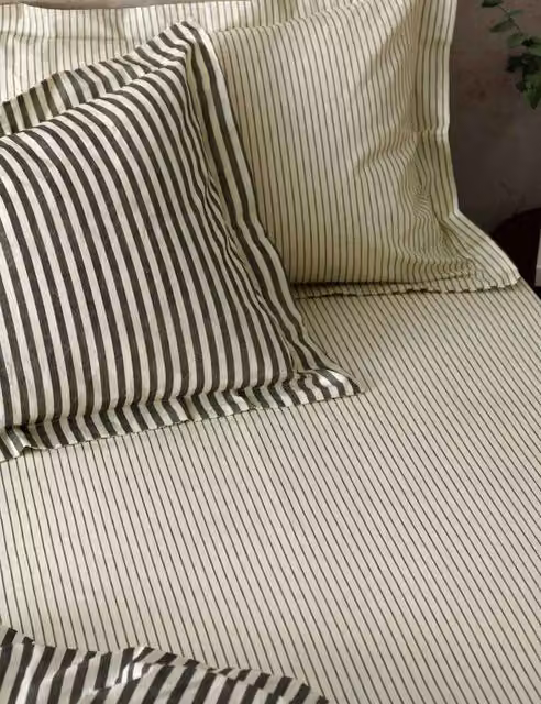 YARD Hebden Striped Pure Cotton Fitted Sheet, Black, W: 180 cm, D: 200 cm