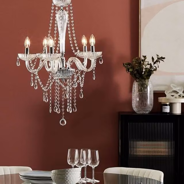 Wyld and Coco 5-Light Crystal Chandelier in Silver and Transparent Glass, Height: 185 cm – 1