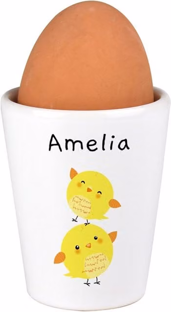 Personalised Memento Company Personalised Easter Chicks Ceramic Egg Cup in White