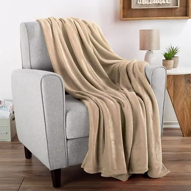 Simpa Super Soft Beige Fleece Throw Blanket – 1