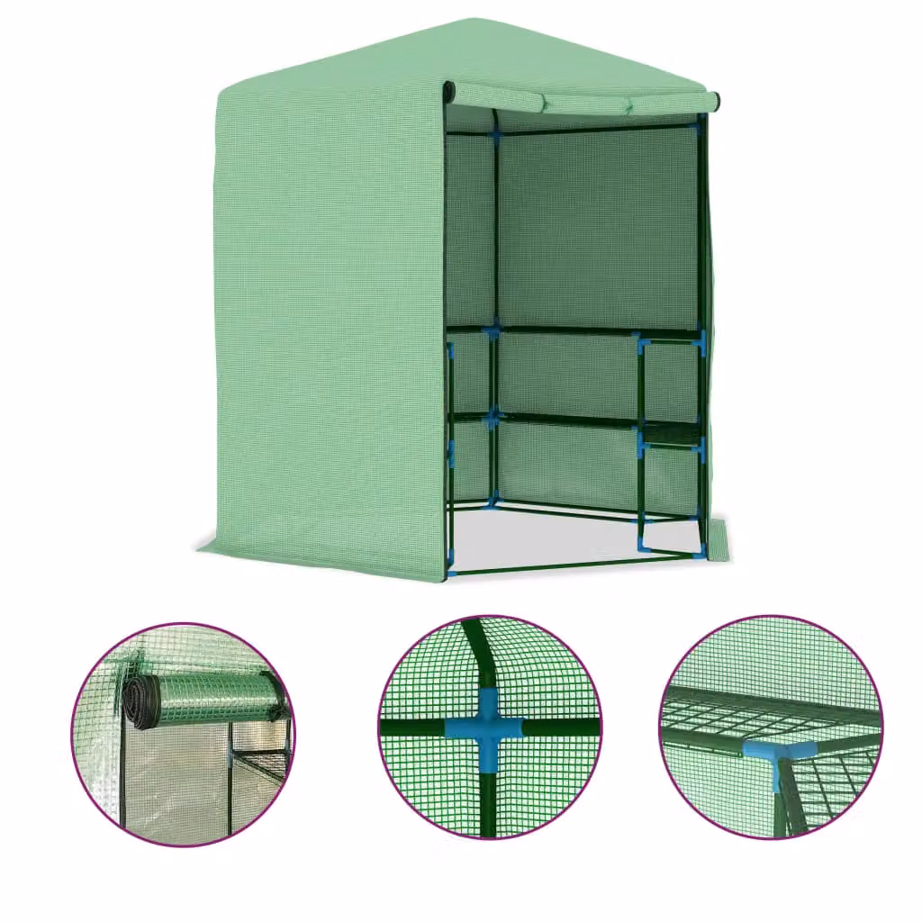 Berkfield Home Steel Freestanding Greenhouse with Shelves, Green, W/D/H: 227 x 2.0 x 223 cm – 2