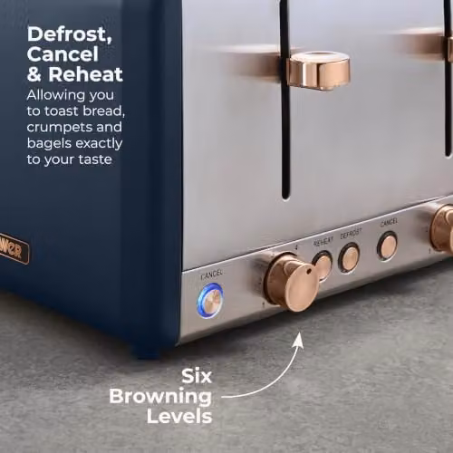 Tower Cavaletto 1.7L Rapid Boil Jug Kettle and 4 Slice Toaster Bundle in Midnight Blue with Rose Gold Accents – 9