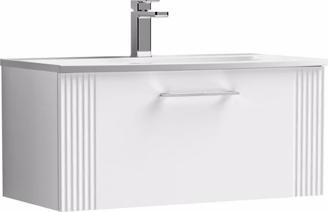 Balterley Wall Hung 1 Drawer Vanity Unit with Curved Basin, Satin White, W: 80 cm, H: 38.9 cm – 1