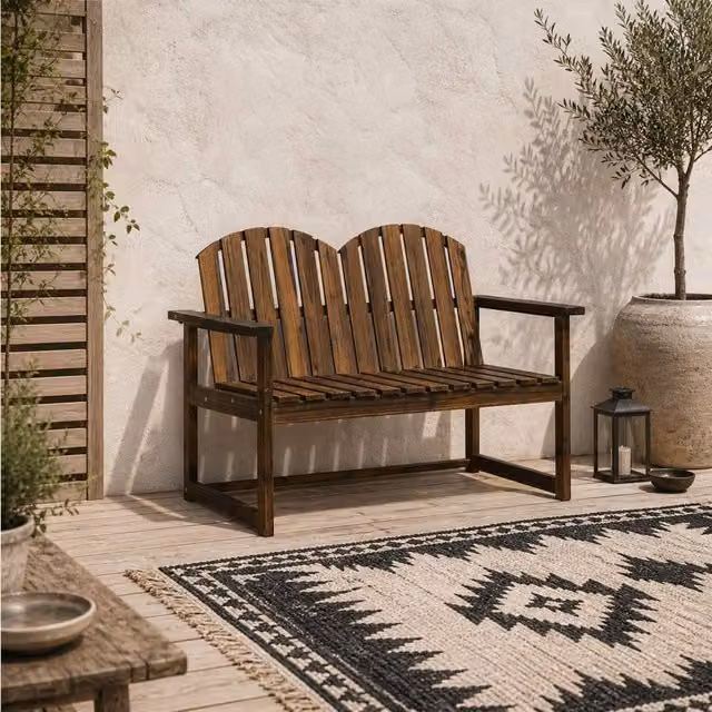 Wyld Haus Rozi 2 Seater Outdoor Garden Bench in Brown Treated Hardwood with Armrests, W: 114 cm, H: 86 cm, D: 63 cm – 1