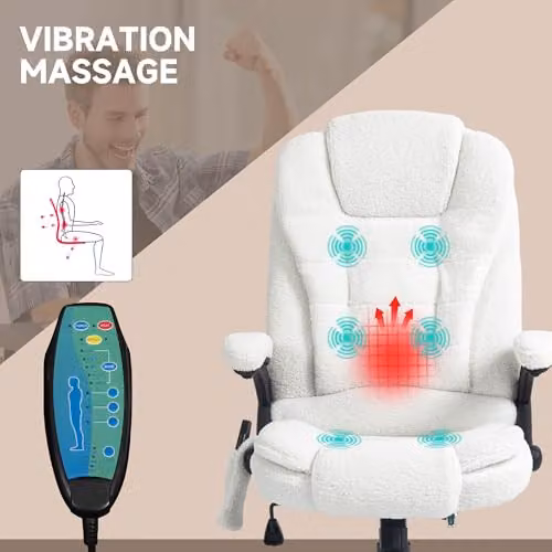 Vinsetto White Bouclé Fabric Massage Office Chair with Lumbar Heating and Headrest, W/D/H: 74 x 76 x 120 cm – 3