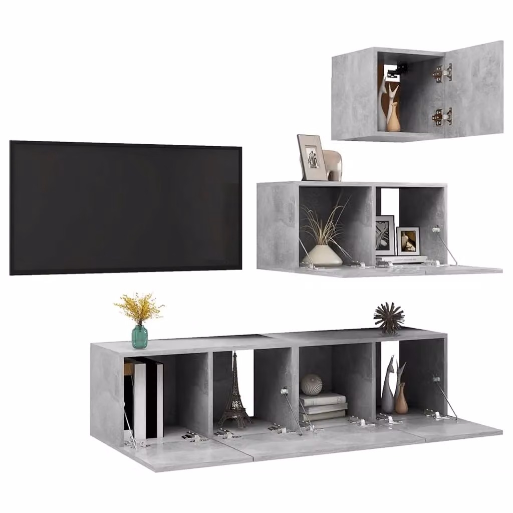 Berkfield Home 4 Piece Modern TV Cabinet Set in Concrete Grey Matt MDF – 3