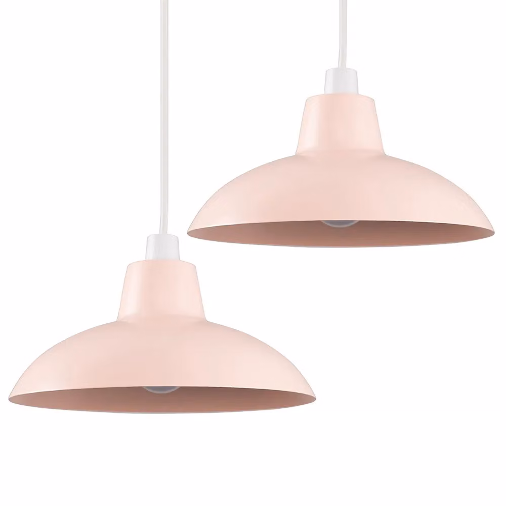 ValueLights Civic Set of 2 Retro Pink Metal Ceiling Pendant Light Shades, Width: 28.8 cm – 4