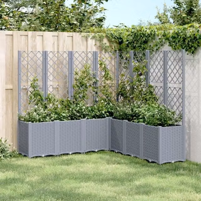 Berkfield Home Garden Planter with Trellis in Blue and Grey, W/D/H: 160 x 160 x 140 cm