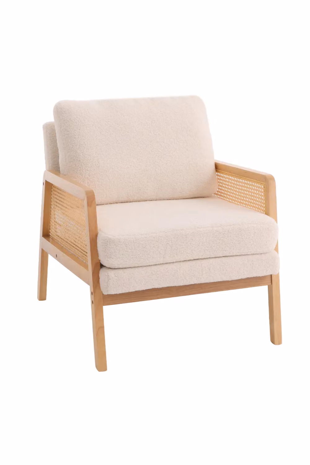 H&O Direct Modern Scandinavian Upholstered Accent Armchair in White Bouclé with Solid Rubberwood Frame – 3