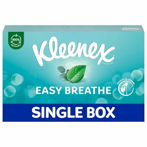 Kleenex Easy Breathe Facial Tissues Single Tissue Box Natural Menthol and Eucalyptus Green and Multicolour