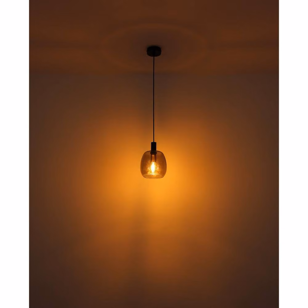 Globo Lighting Modern Round Pendant Lamp in Black Aluminium and Grey Glass, Diameter: 14.5 cm, Height: 120 cm – 4