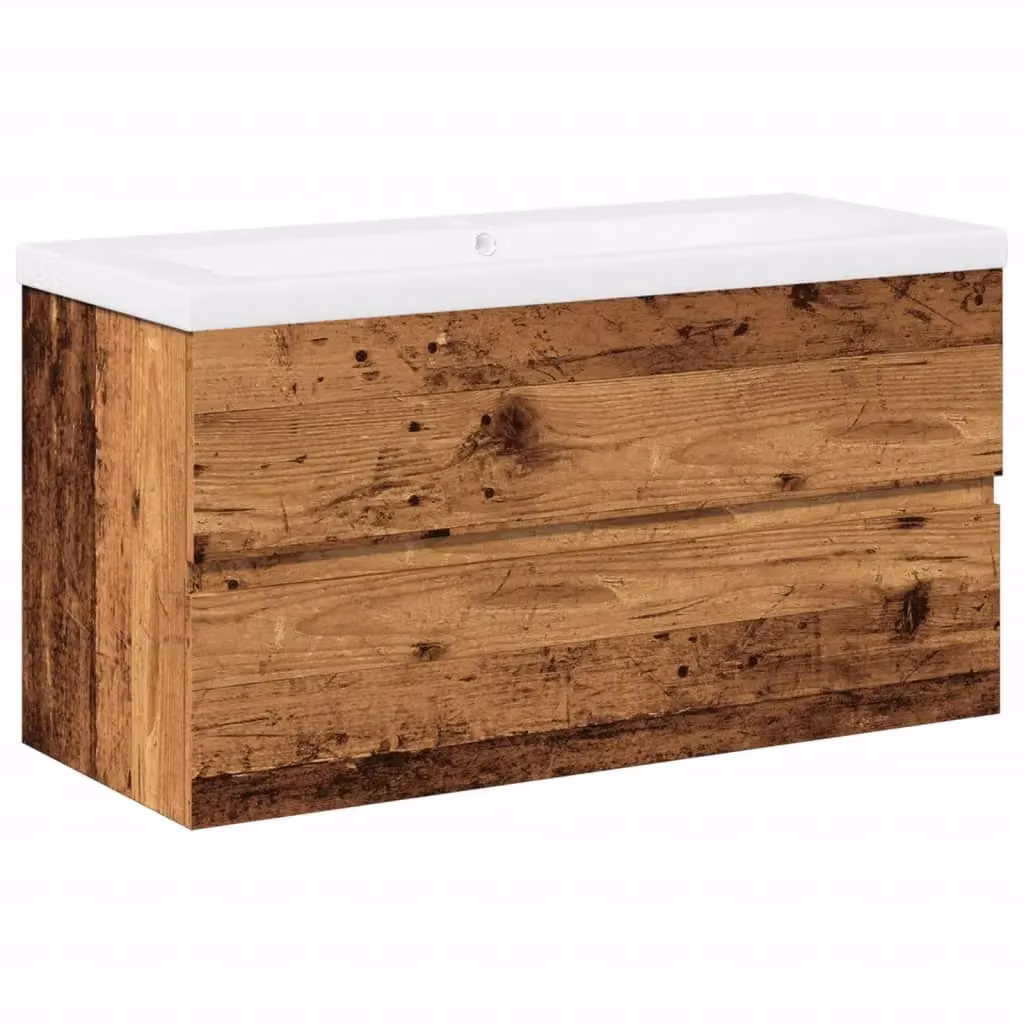 Berkfield Home Rustic Sink Cabinet with Built-in Basin in Brown Old Wood – 2