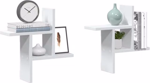 Berkfield Home Wall Mounted Shelves, 2 Piece Set, White, W/D/H: 38 x 12 x 38 cm