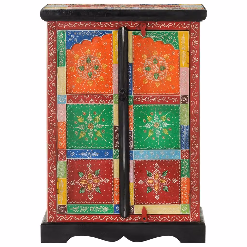 Berkfield Home Hand Painted Floral Mango Wood Sideboard with Doors, Multicolour, W: 53 cm, D: 30 cm, H: 75 cm – 2