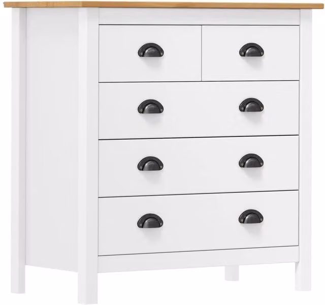 Berkfield Home Hill Sideboard in White Solid Pine Wood, W/D/H: 79 x 40 x 80 cm