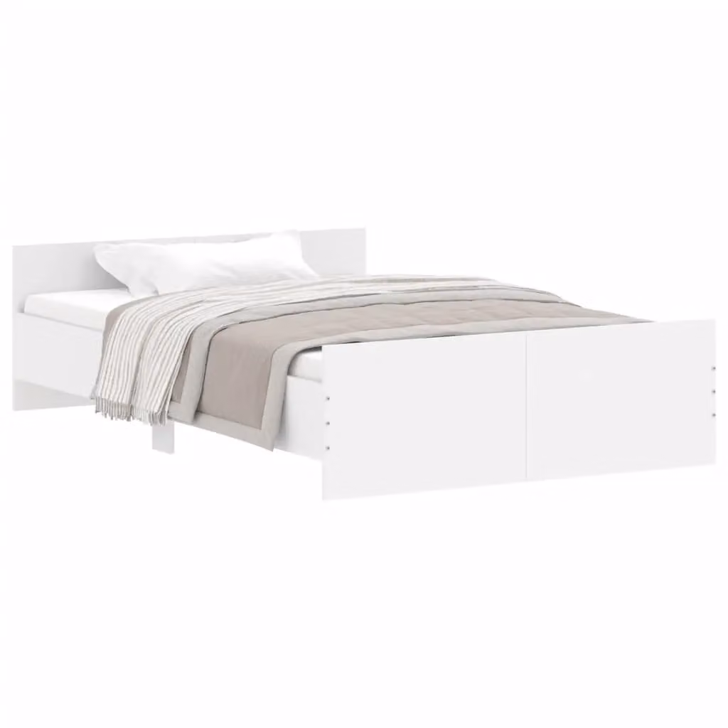 Berkfield Home Small Double Bed Frame with Headboard and Footboard in White, W/D/H: 120 x 200 cm – 2